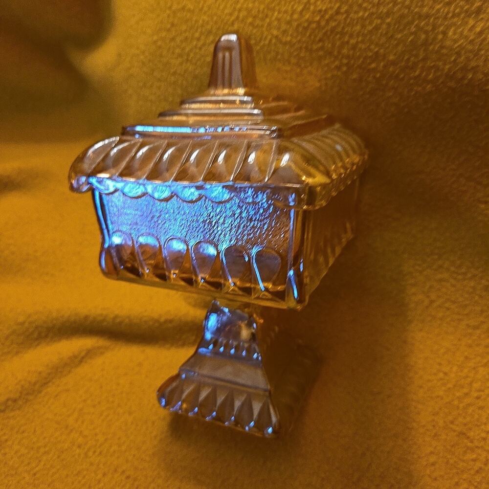 Vintage Amber Glass Candy Dish With Lid Pedestal